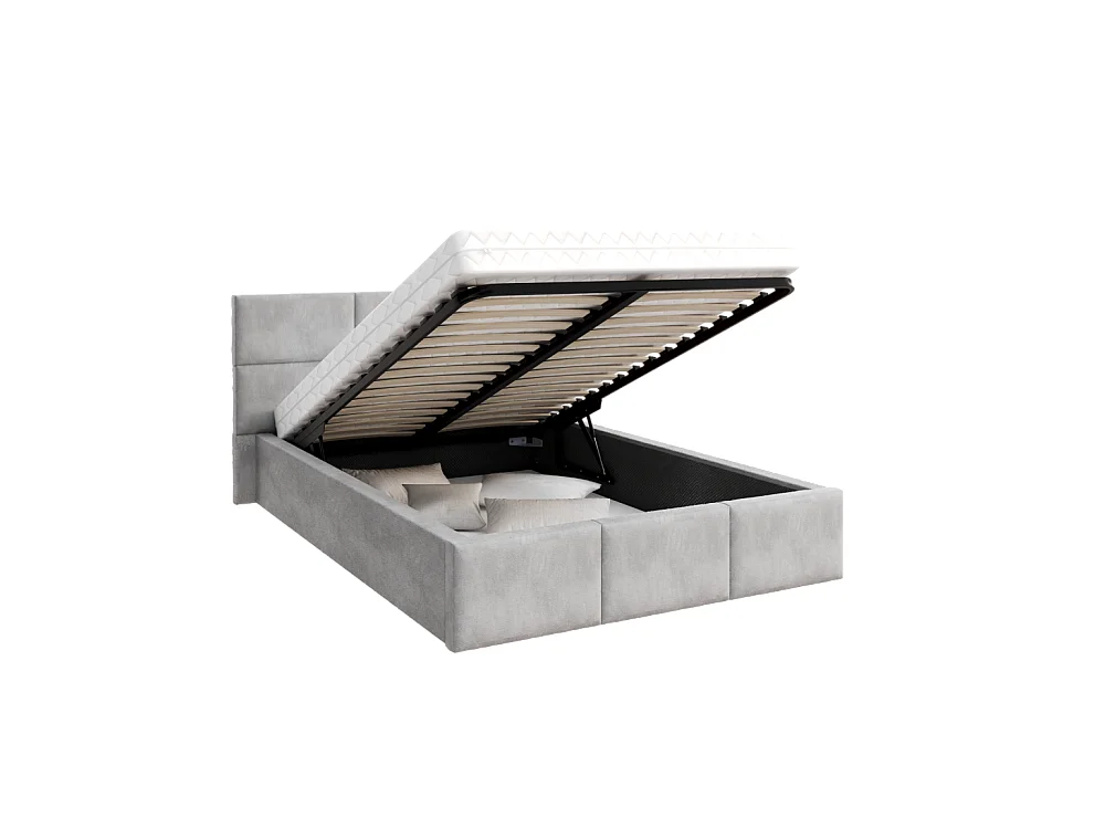 Lit Coffre Denver 140x190 - Sommier inclus Gris clair