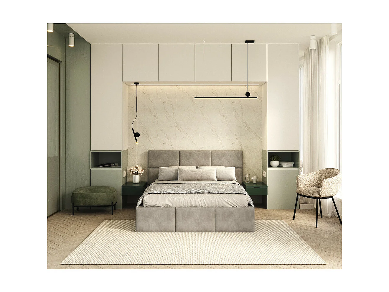 Lit Coffre Denver 140x190 - Sommier inclus Gris clair