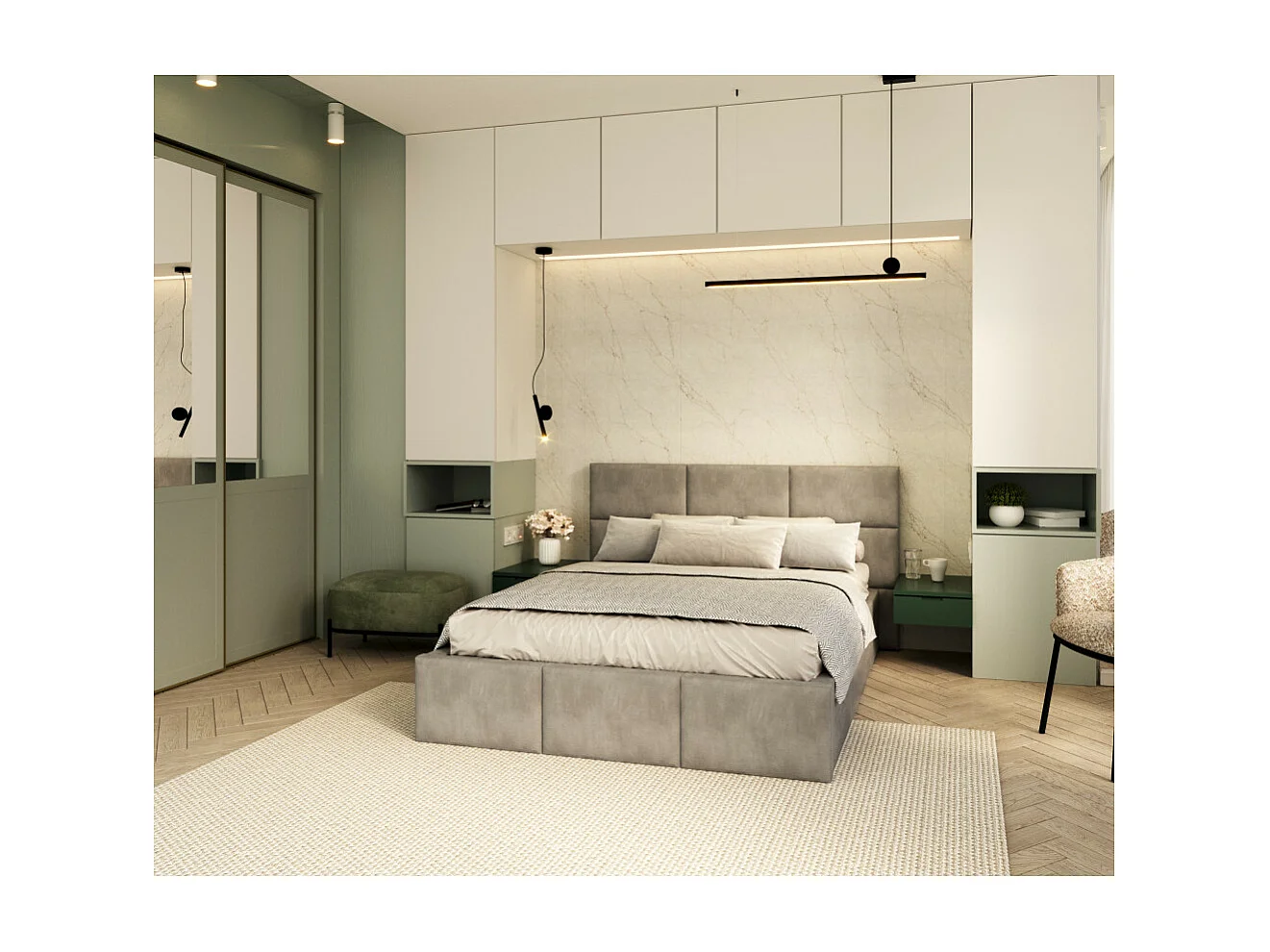 Lit Coffre Denver 140x190 - Sommier inclus Gris clair