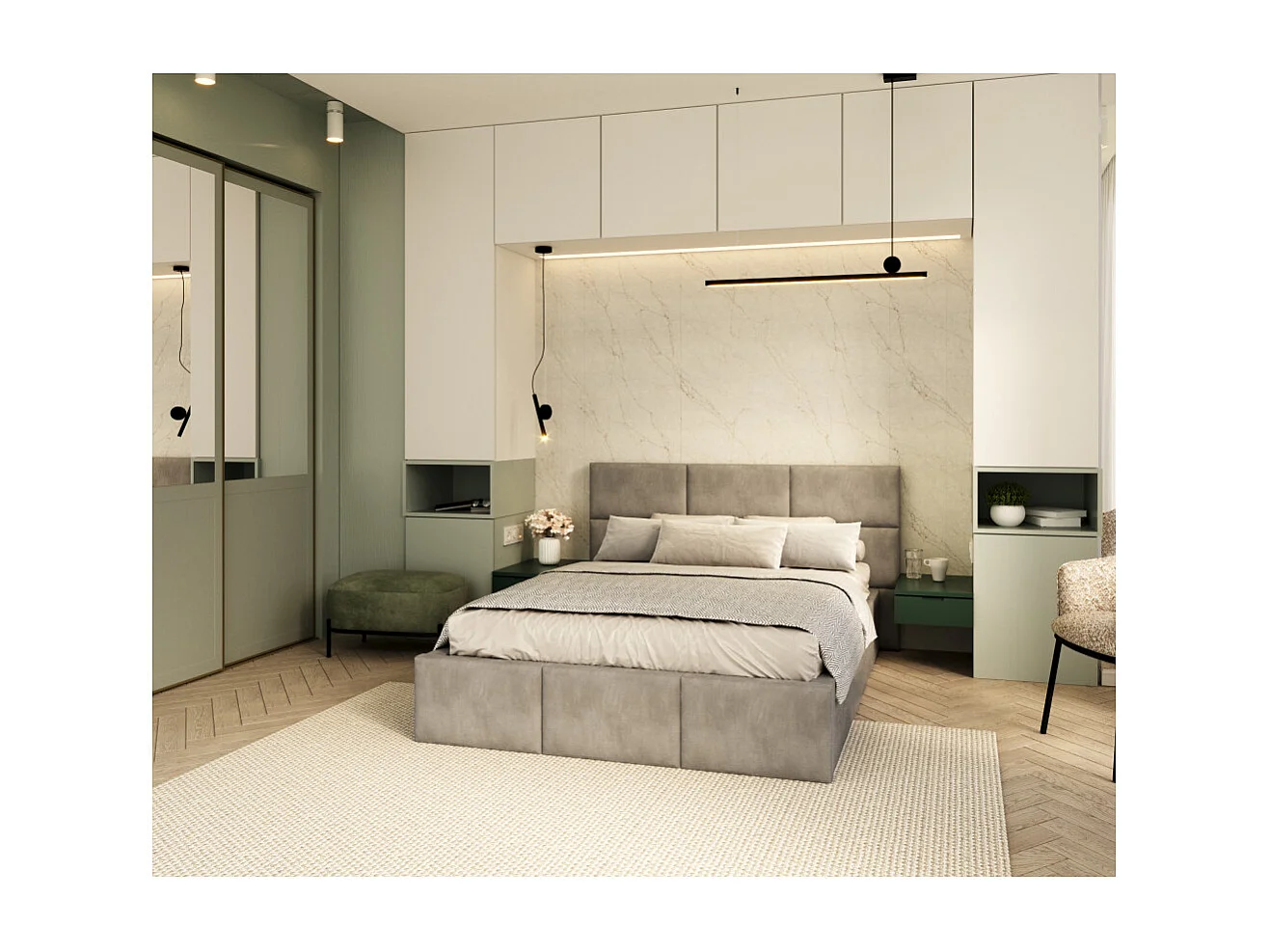 Lit Coffre Denver 140x190 - Sommier inclus Gris clair