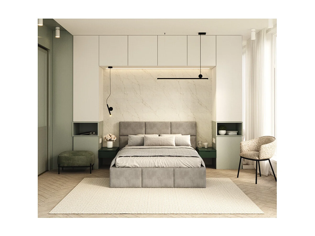 Lit Coffre Denver 140x190 - Sommier inclus Gris clair