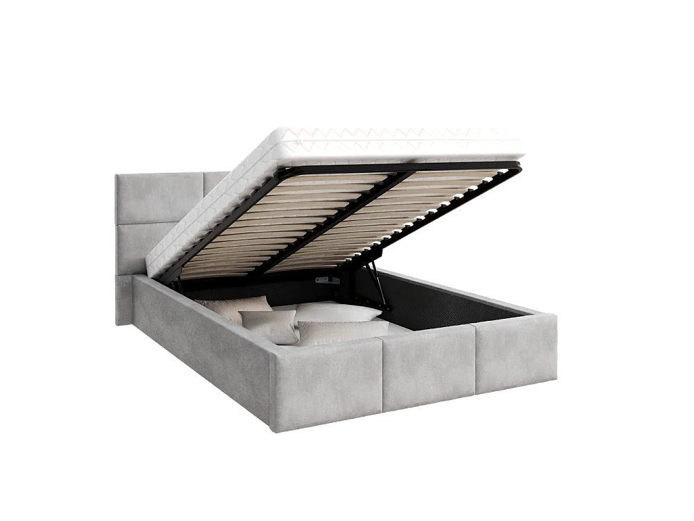 Lit Coffre Denver 140x190 - Sommier inclus Gris clair