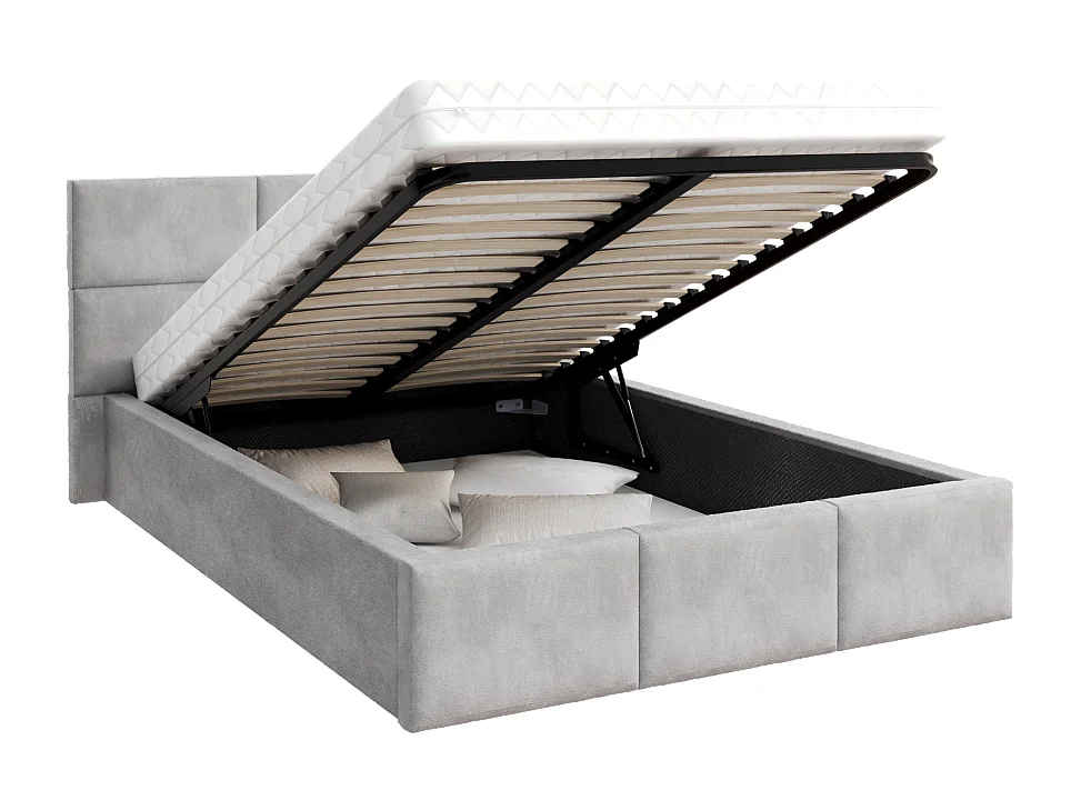 Lit Coffre Denver 140x190 - Sommier inclus Gris clair
