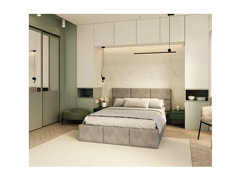 Lit Coffre Denver 140x190 - Sommier inclus Gris clair