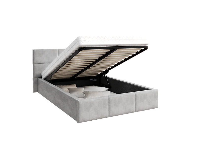 Lit Coffre Denver 140x190 - Sommier inclus Gris clair