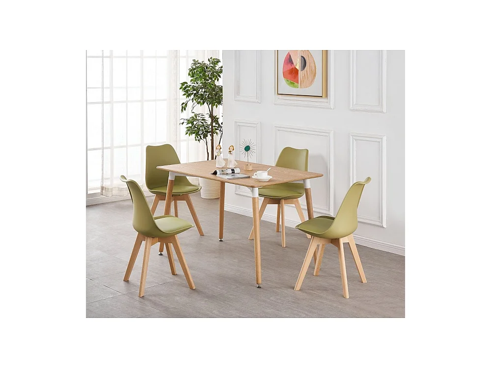 LORENZO HALO - Ensemble Salle à Manger Moderne - Table Effet Chêne + 4 Chaises Vertes - Design Scandinave