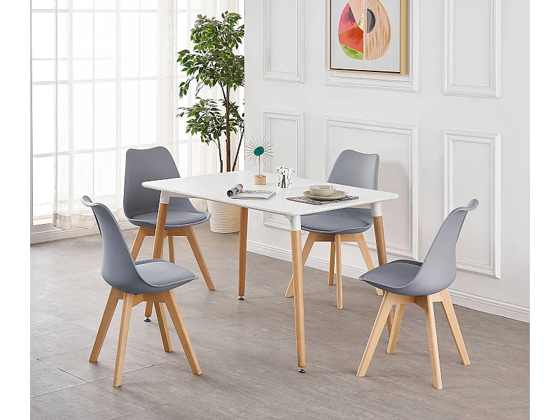 LORENZO HALO - Ensemble Salle à Manger Moderne - Table Blanche + 4 Chaises Grises - Design Scandinave