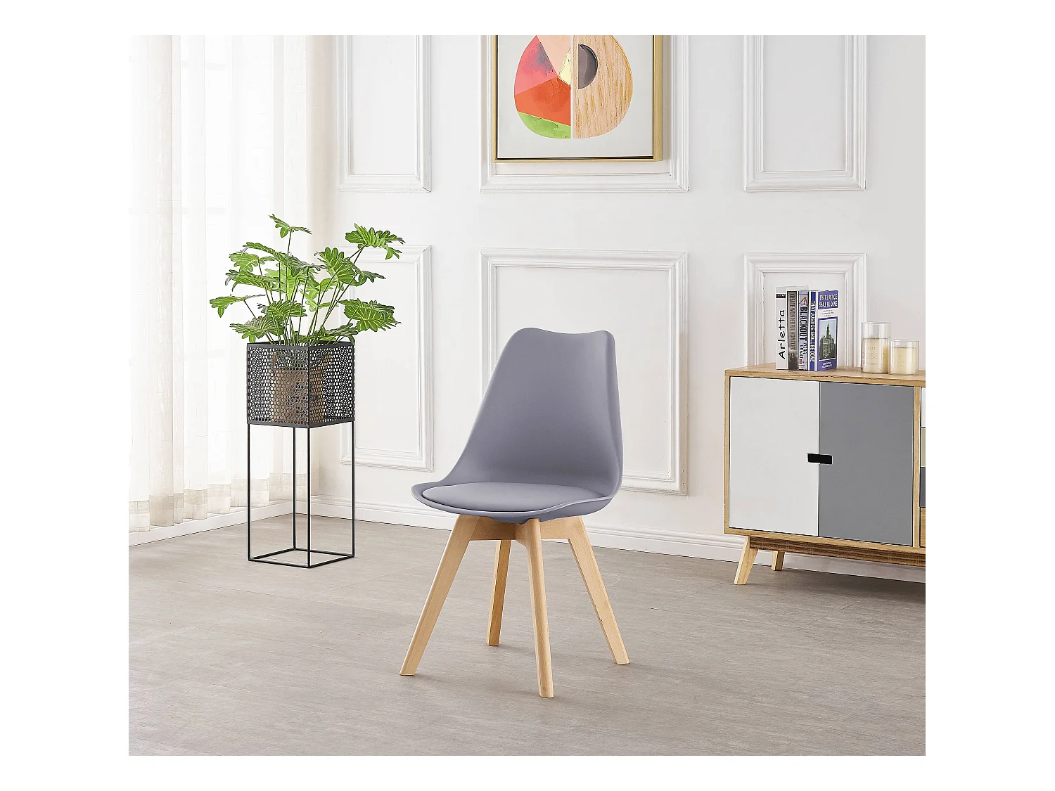 LORENZO HALO - Ensemble Salle à Manger Moderne - Table Blanche + 4 Chaises Grises - Design Scandinave