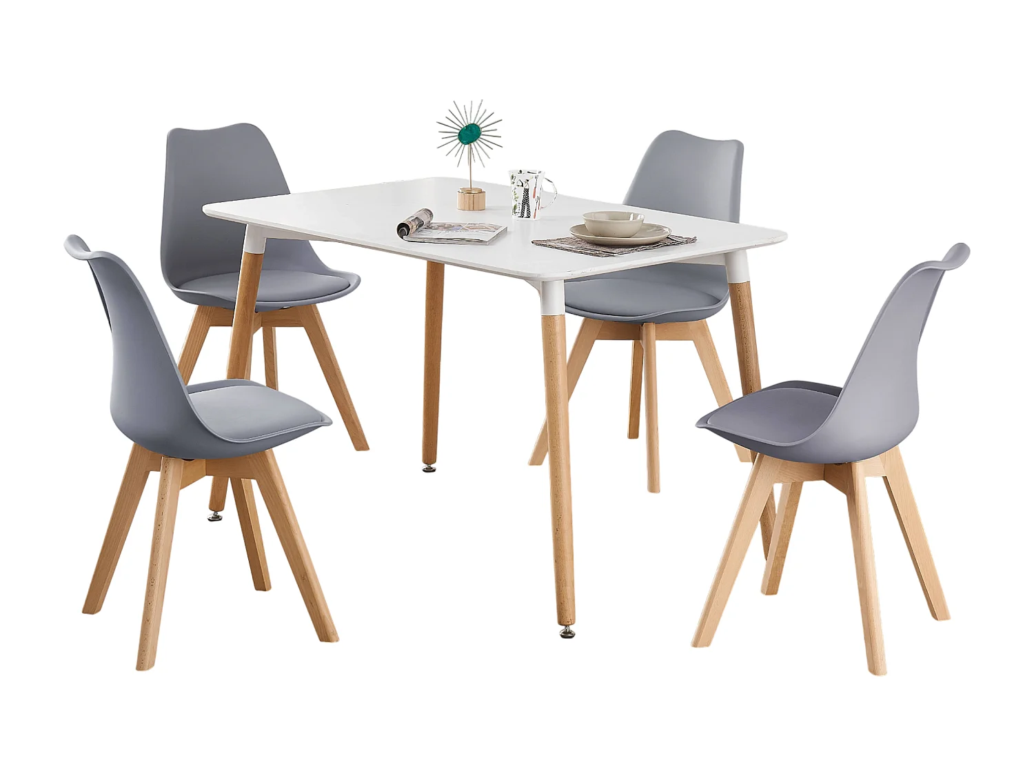 LORENZO HALO - Ensemble Salle à Manger Moderne - Table Blanche + 4 Chaises Grises - Design Scandinave
