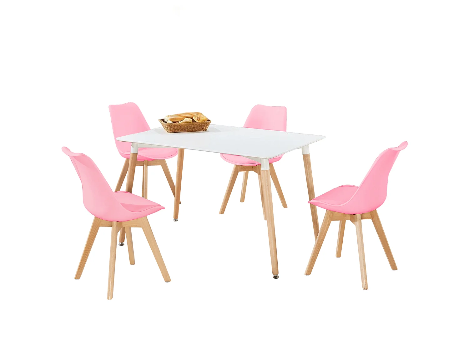 LORENZO HALO - Ensemble Salle à Manger Moderne - Table Blanche + 4 Chaises Roses - Design Scandinave