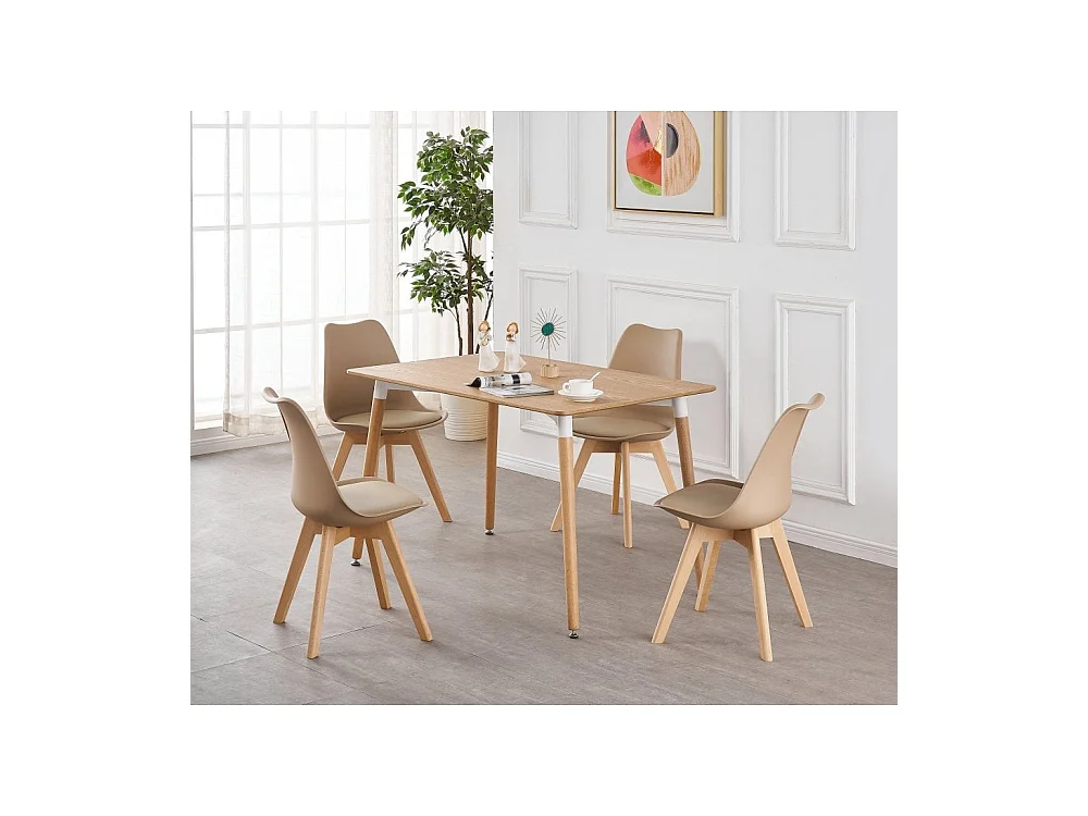 LORENZO HALO - Ensemble Salle à Manger Moderne - Table Effet Chêne + 4 Chaises Beiges - Design Scandinave