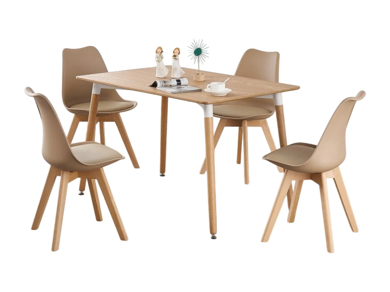 LORENZO HALO - Ensemble Salle à Manger Moderne - Table Effet Chêne + 4 Chaises Beiges - Design Scandinave