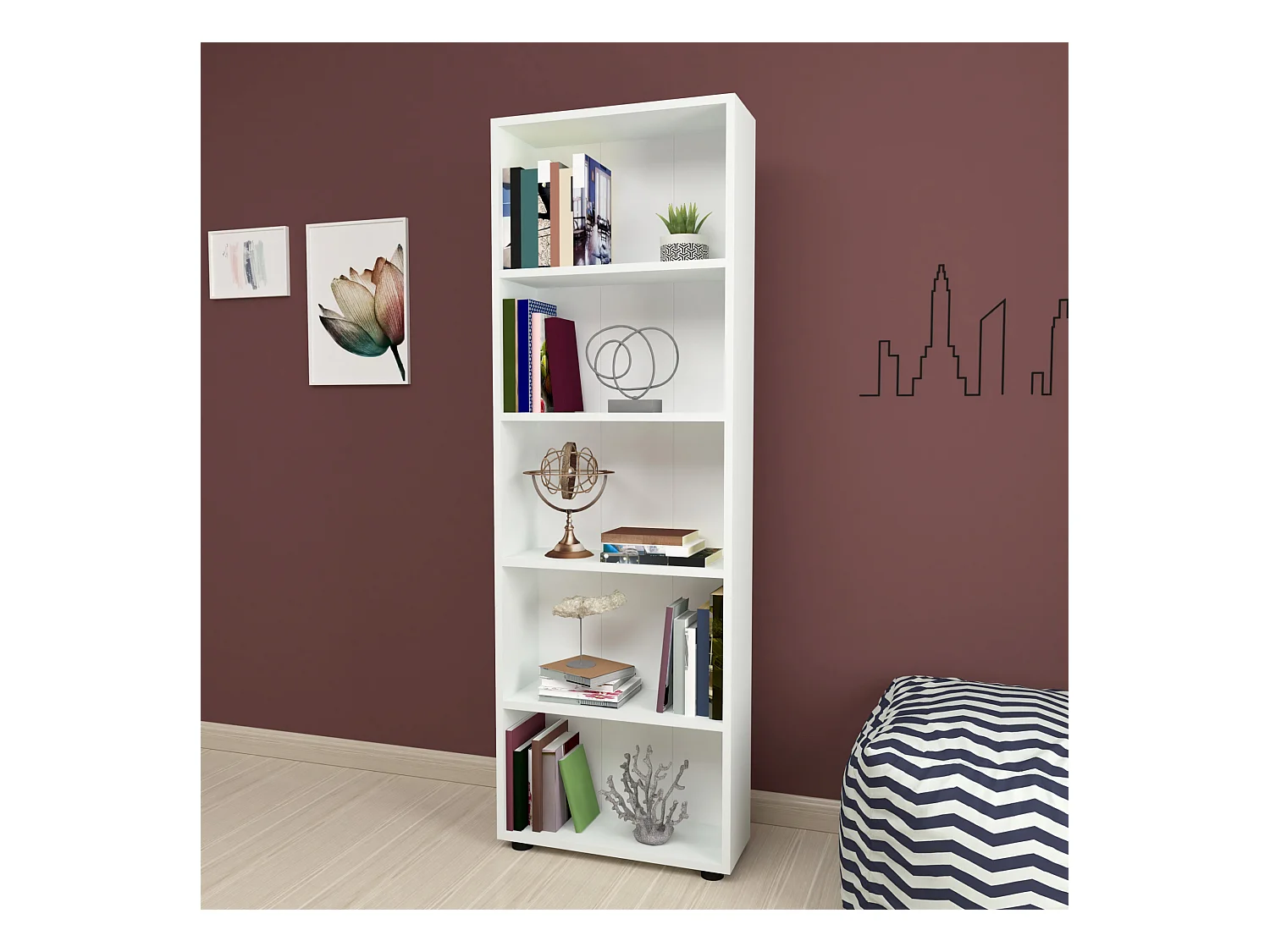 Bibliothèque Vara à 5 niveaux 172 x 55 x 20 cm blanc [en.casa]