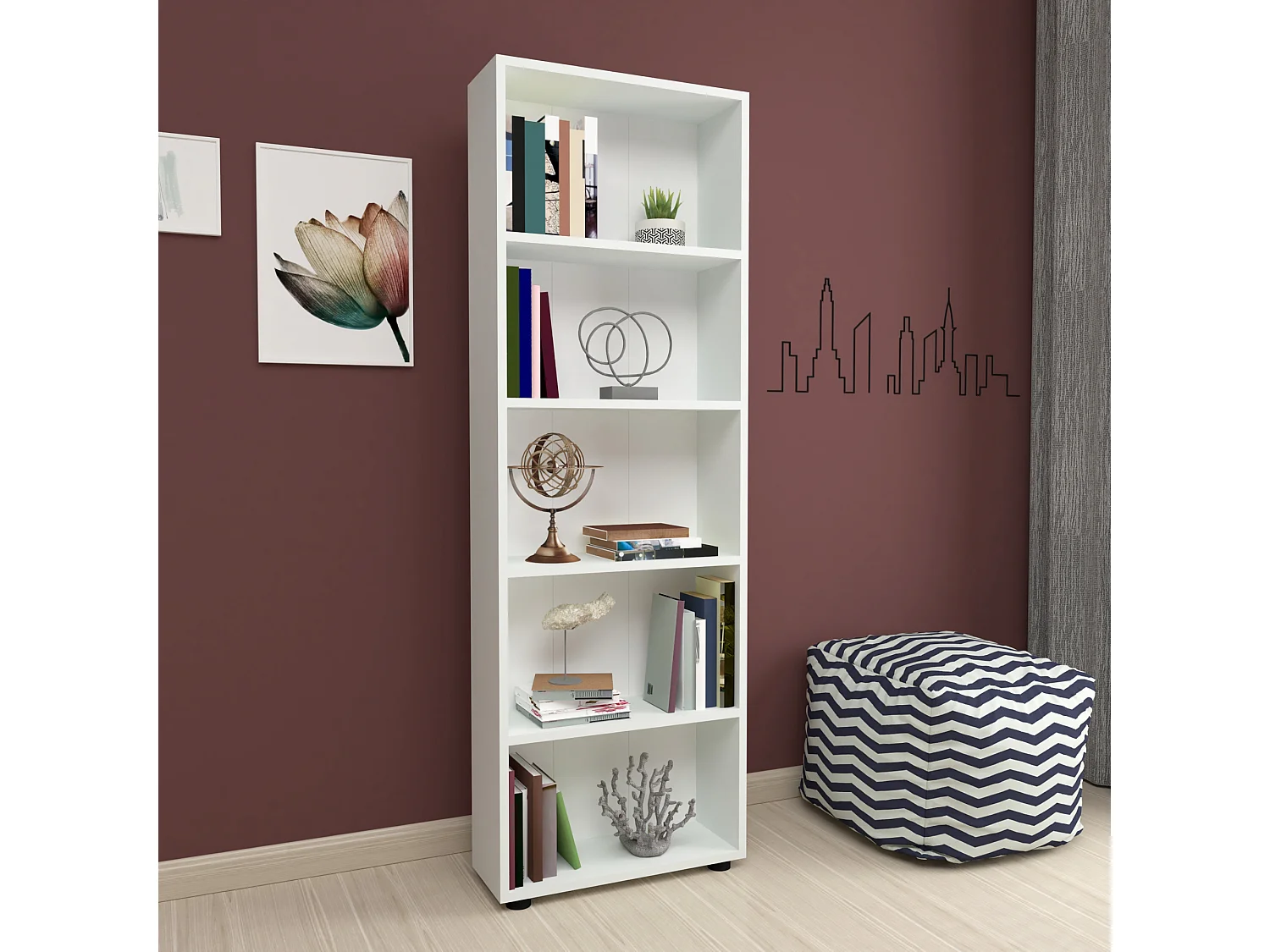 Bibliothèque Vara à 5 niveaux 172 x 55 x 20 cm blanc [en.casa]