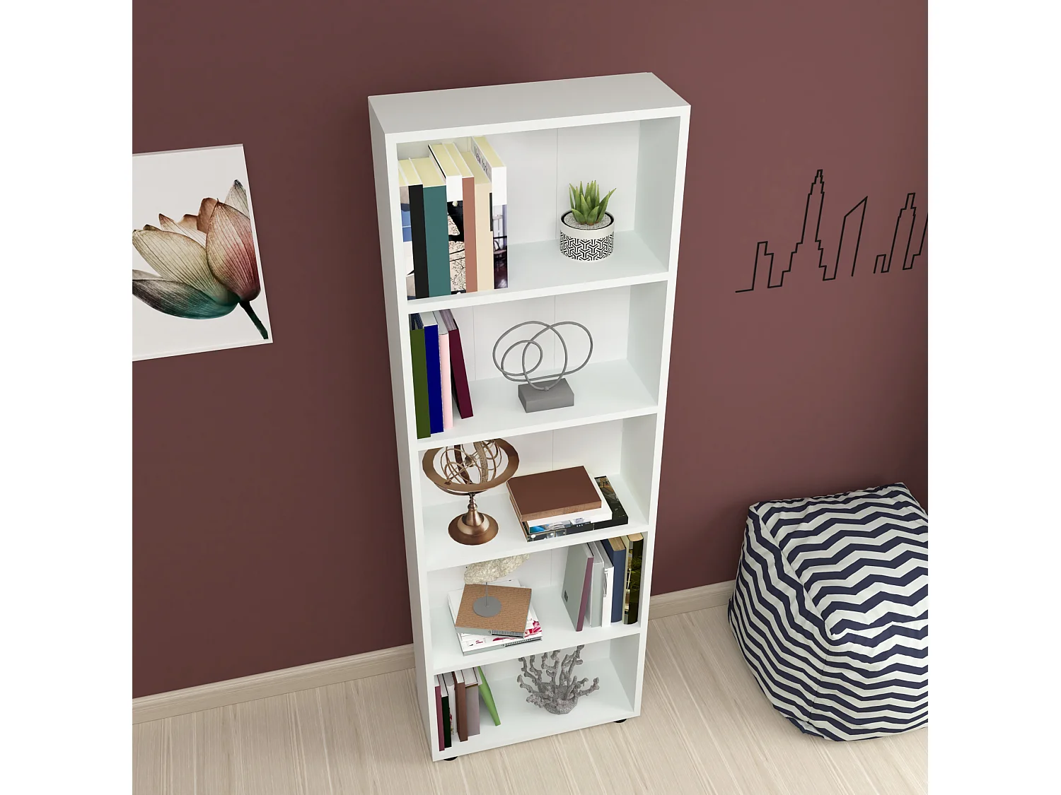 Bibliothèque Vara à 5 niveaux 172 x 55 x 20 cm blanc [en.casa]