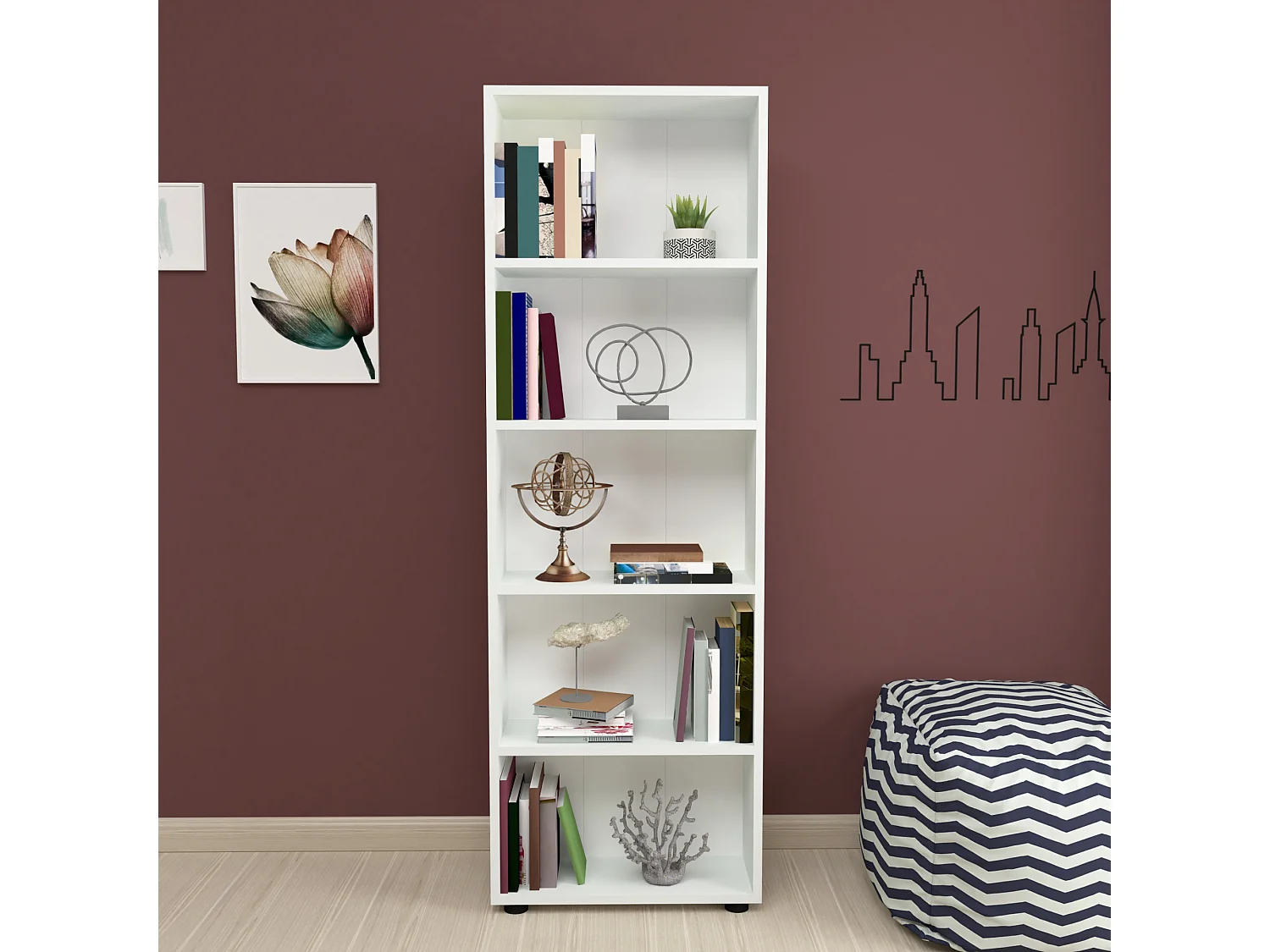 Bibliothèque Vara à 5 niveaux 172 x 55 x 20 cm blanc [en.casa]