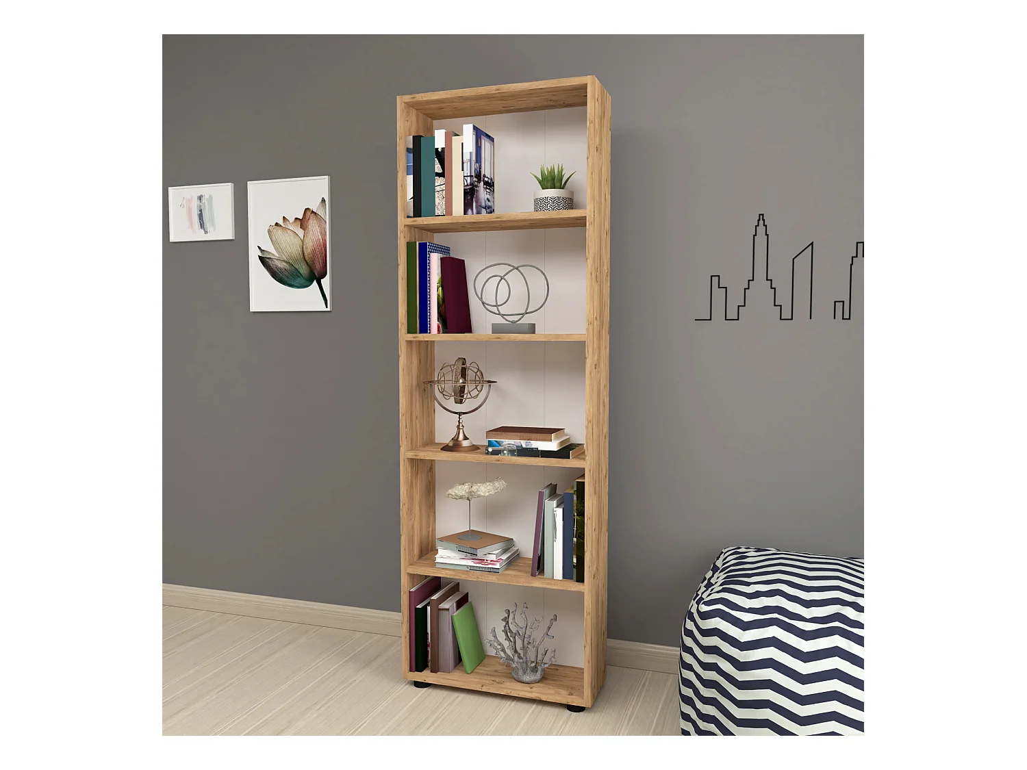 Bibliothèque Vara à 5 niveaux 172 x 55 x 20 cm effet chêne [en.casa]