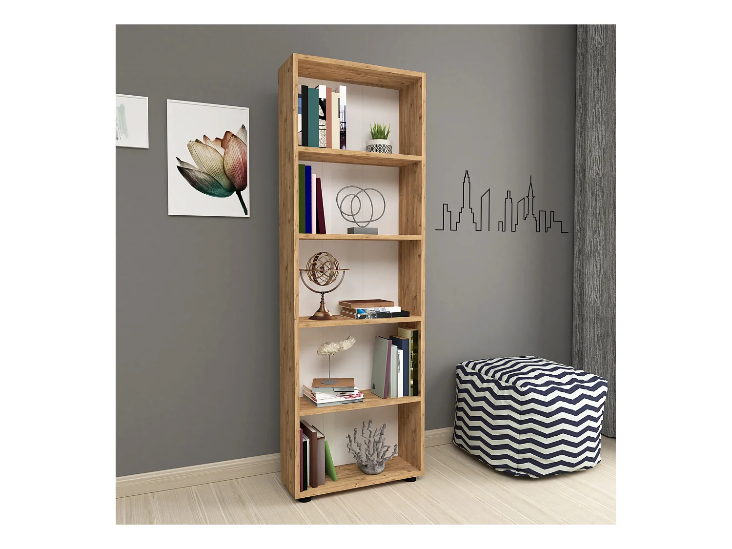 Bibliothèque Vara à 5 niveaux 172 x 55 x 20 cm effet chêne [en.casa]