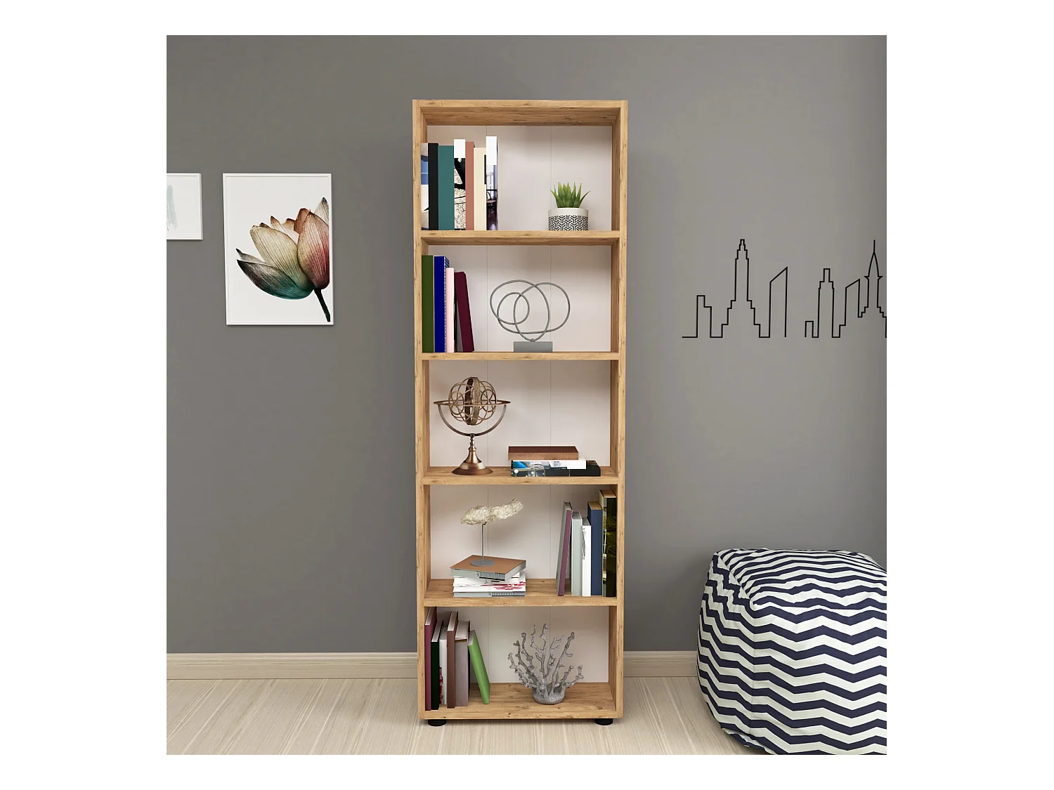 Bibliothèque Vara à 5 niveaux 172 x 55 x 20 cm effet chêne [en.casa]