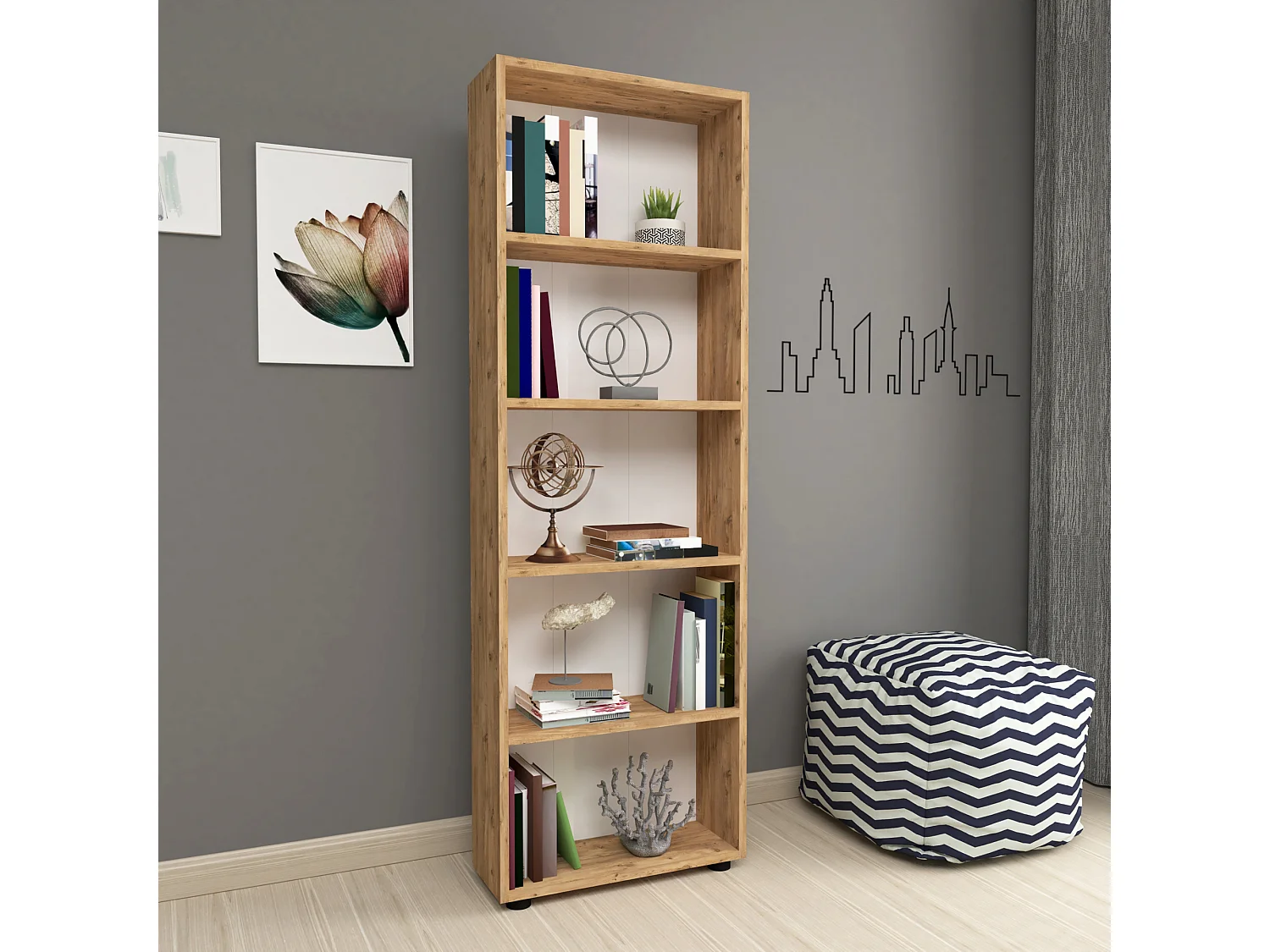 Bibliothèque Vara à 5 niveaux 172 x 55 x 20 cm effet chêne [en.casa]