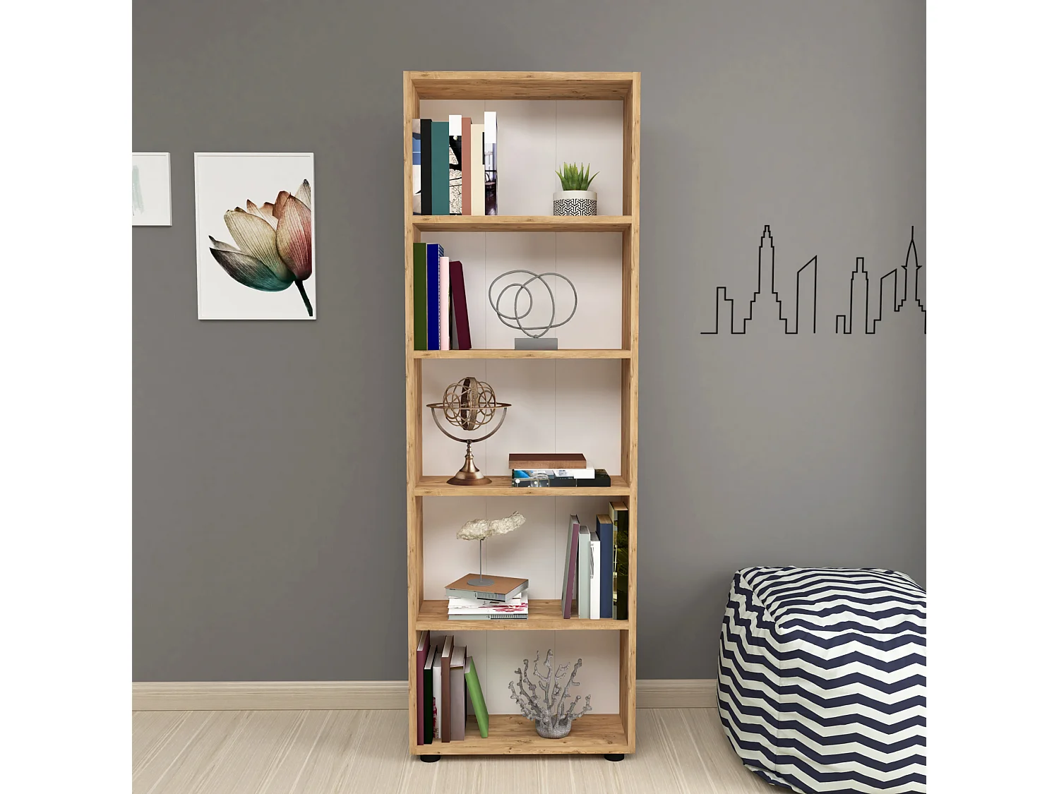 Bibliothèque Vara à 5 niveaux 172 x 55 x 20 cm effet chêne [en.casa]