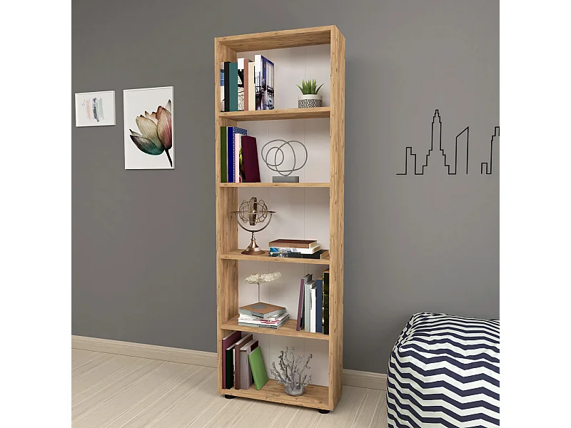 Bibliothèque Vara à 5 niveaux 172 x 55 x 20 cm effet chêne [en.casa]