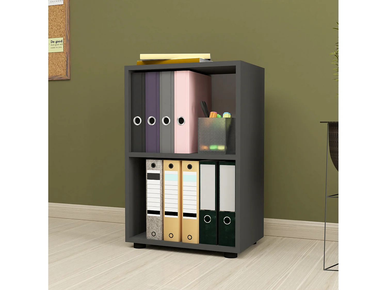 Bibliothèque Vara à 2 niveaux 74 x 49 x 30 cm anthracite [en.casa]
