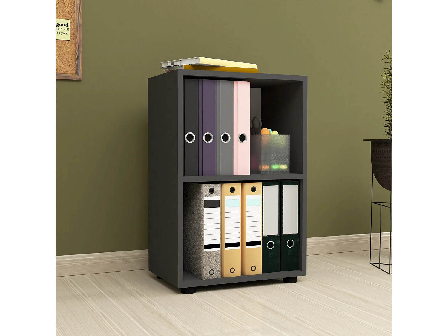 Bibliothèque Vara à 2 niveaux 74 x 49 x 30 cm anthracite [en.casa]