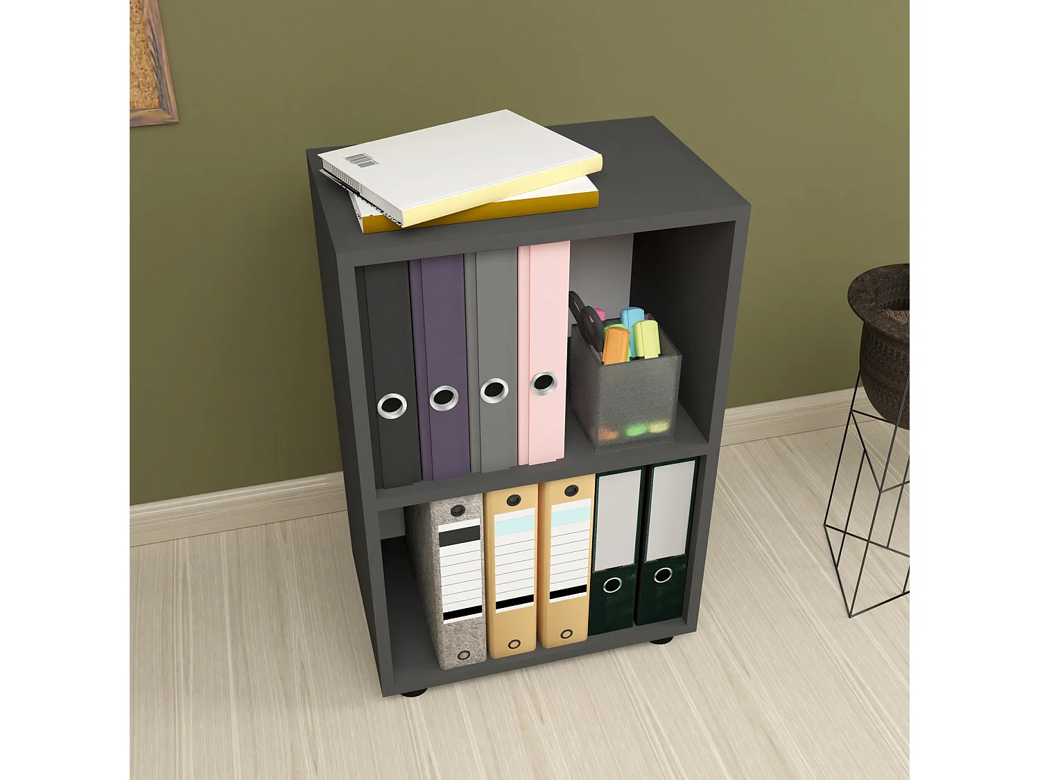 Bibliothèque Vara à 2 niveaux 74 x 49 x 30 cm anthracite [en.casa]