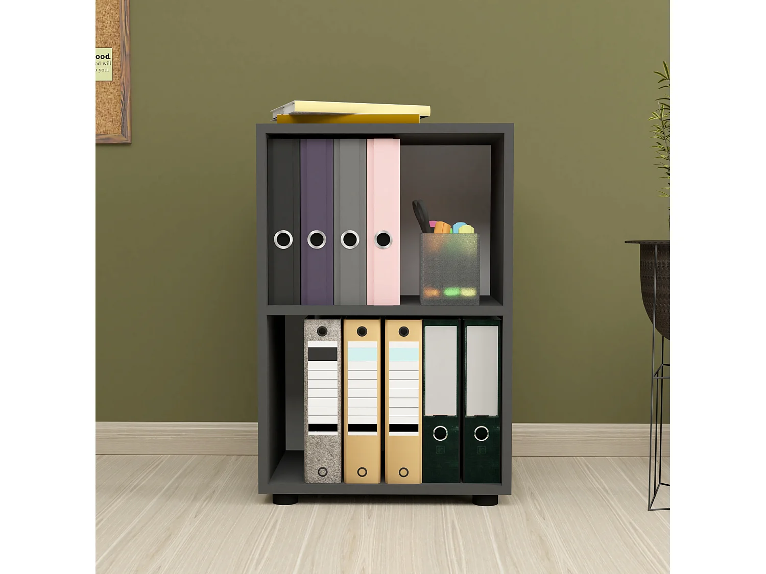 Bibliothèque Vara à 2 niveaux 74 x 49 x 30 cm anthracite [en.casa]