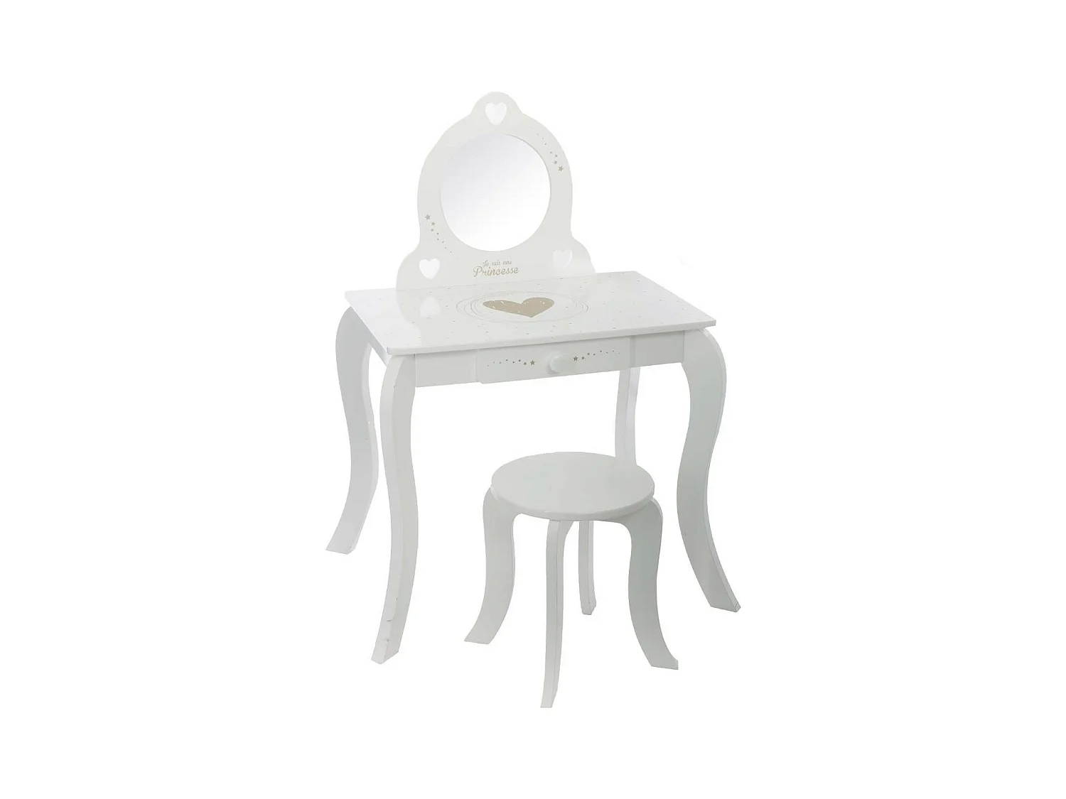 Coiffeuse Enfant avec Tabouret en Bois