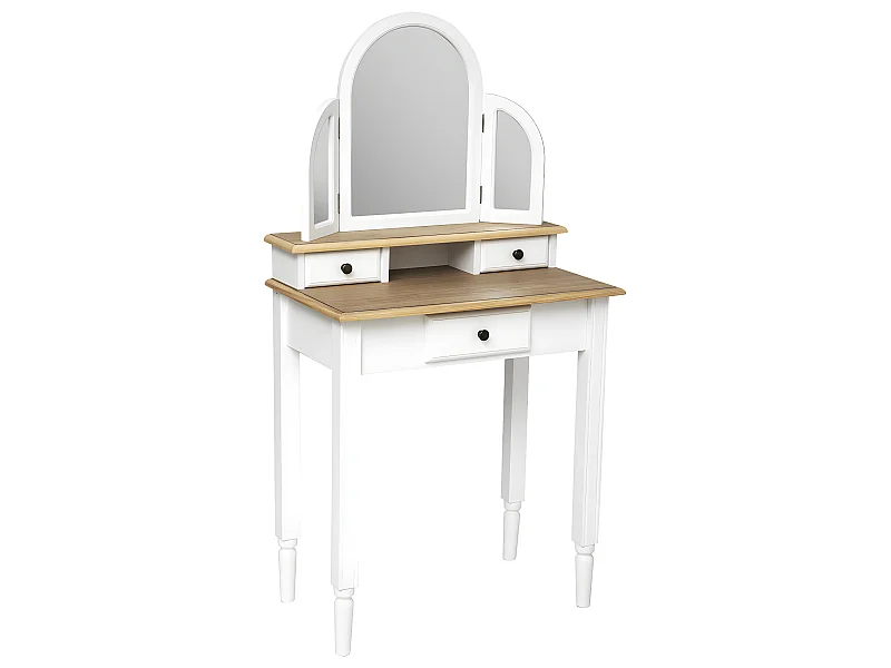 Tocador Dormitorio Solen 3 Espejos 3C Blanco y Roble 67 cm