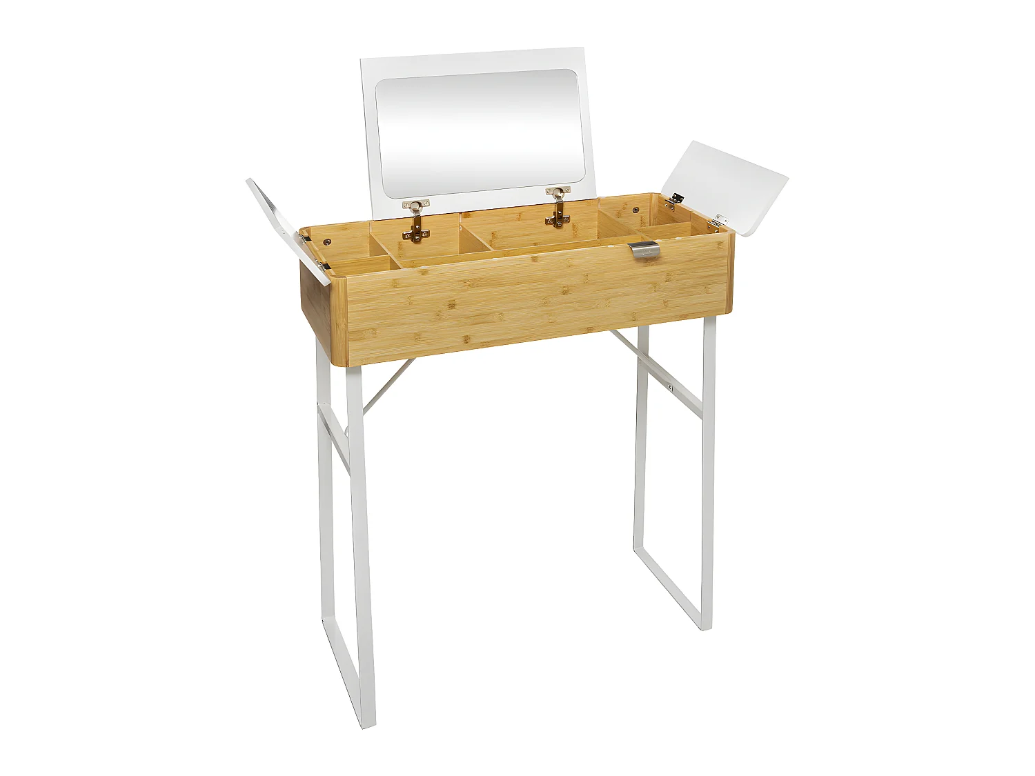 Meuble Coiffeuse 3 ouvertures indépendantes avec Miroir intégré en Bambou et Métal