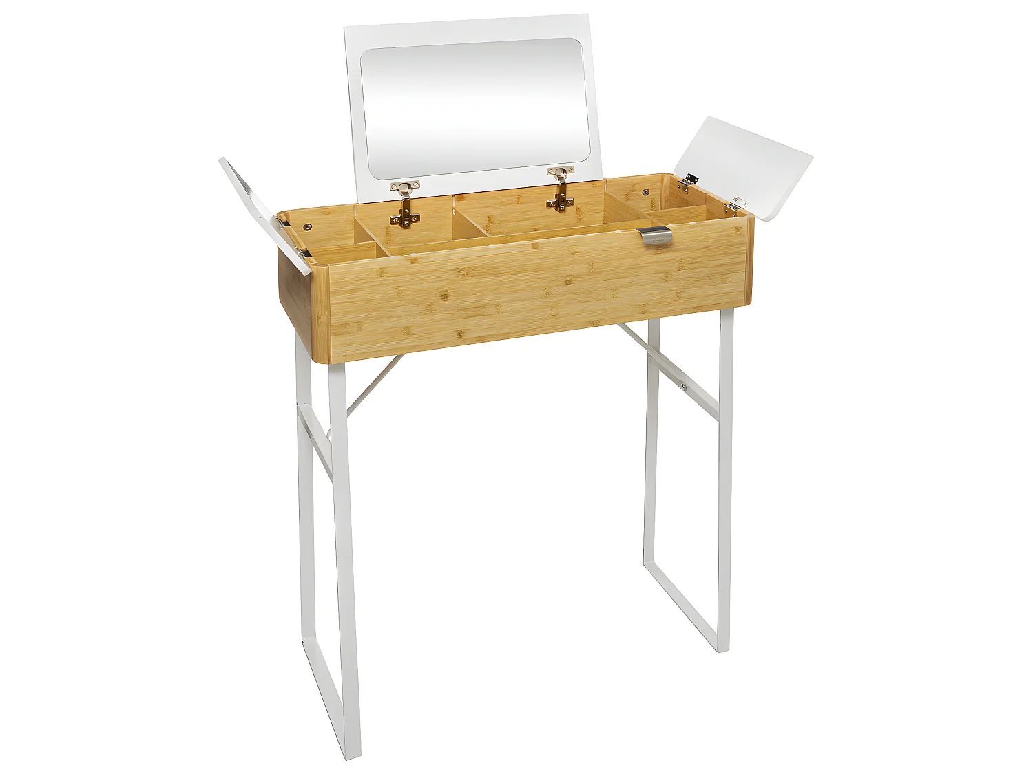 Meuble Coiffeuse 3 ouvertures indépendantes avec Miroir intégré en Bambou et Métal