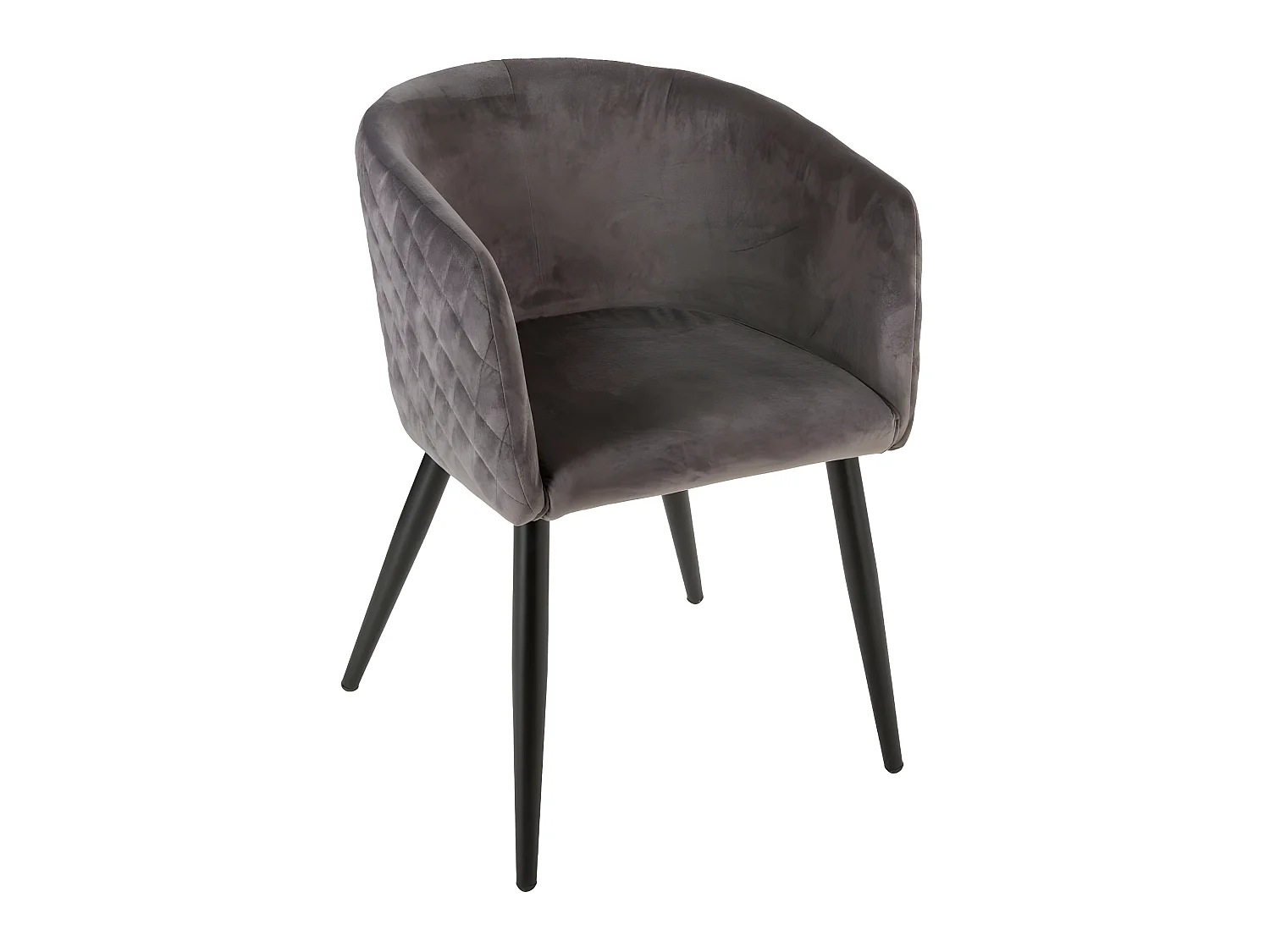 Chaise Fauteuil de table en Velours Gris et pieds en métal noir