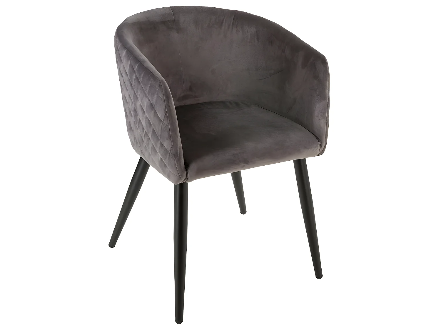Chaise Fauteuil de table en Velours Gris et pieds en métal noir
