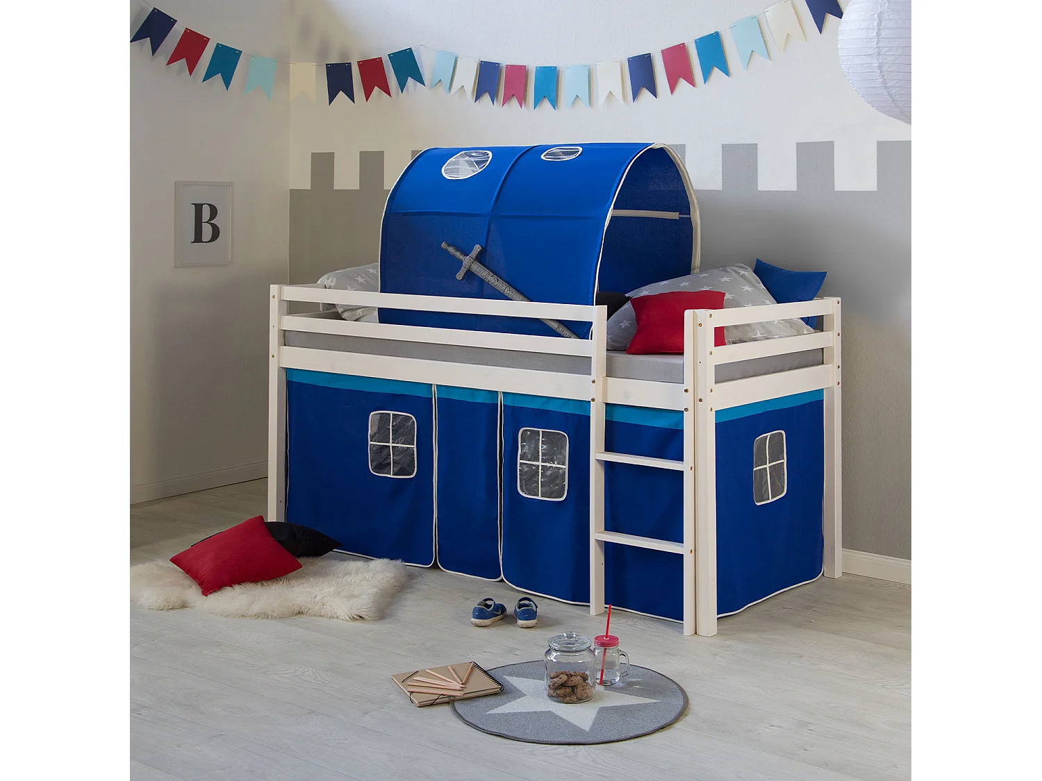 Letto a soppalco 207,5x110x96,5 cm Bianco Blu