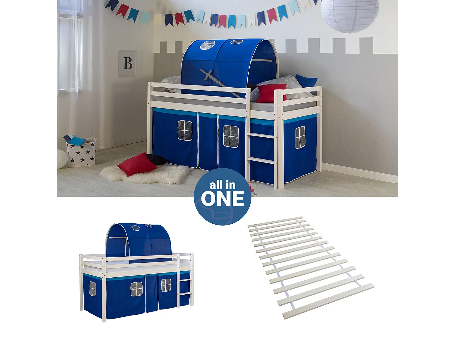 Letto a soppalco 207,5x110x96,5 cm Bianco Blu