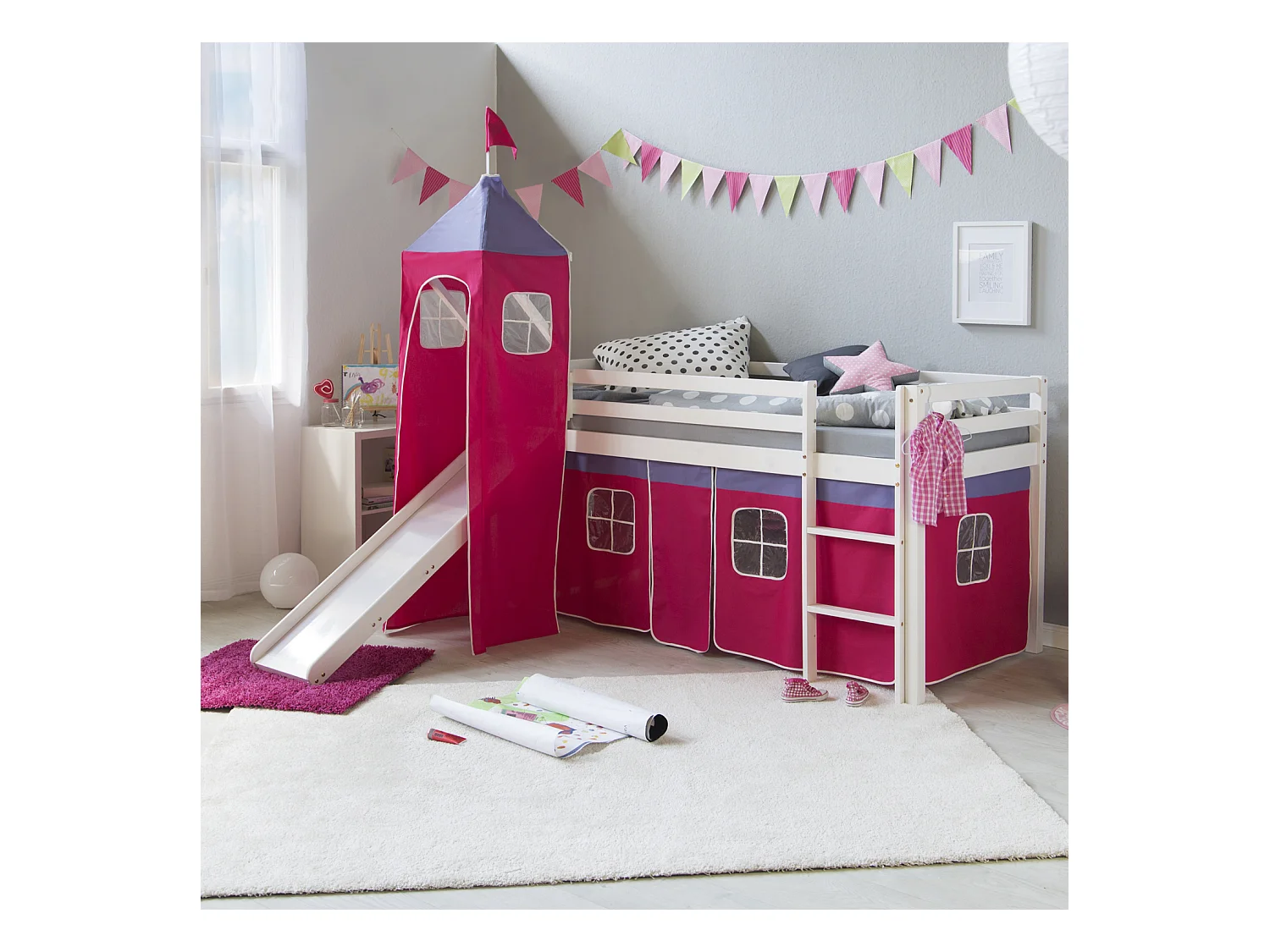 Letto a soppalco 207,5x228x96,5 cm bianco rosa