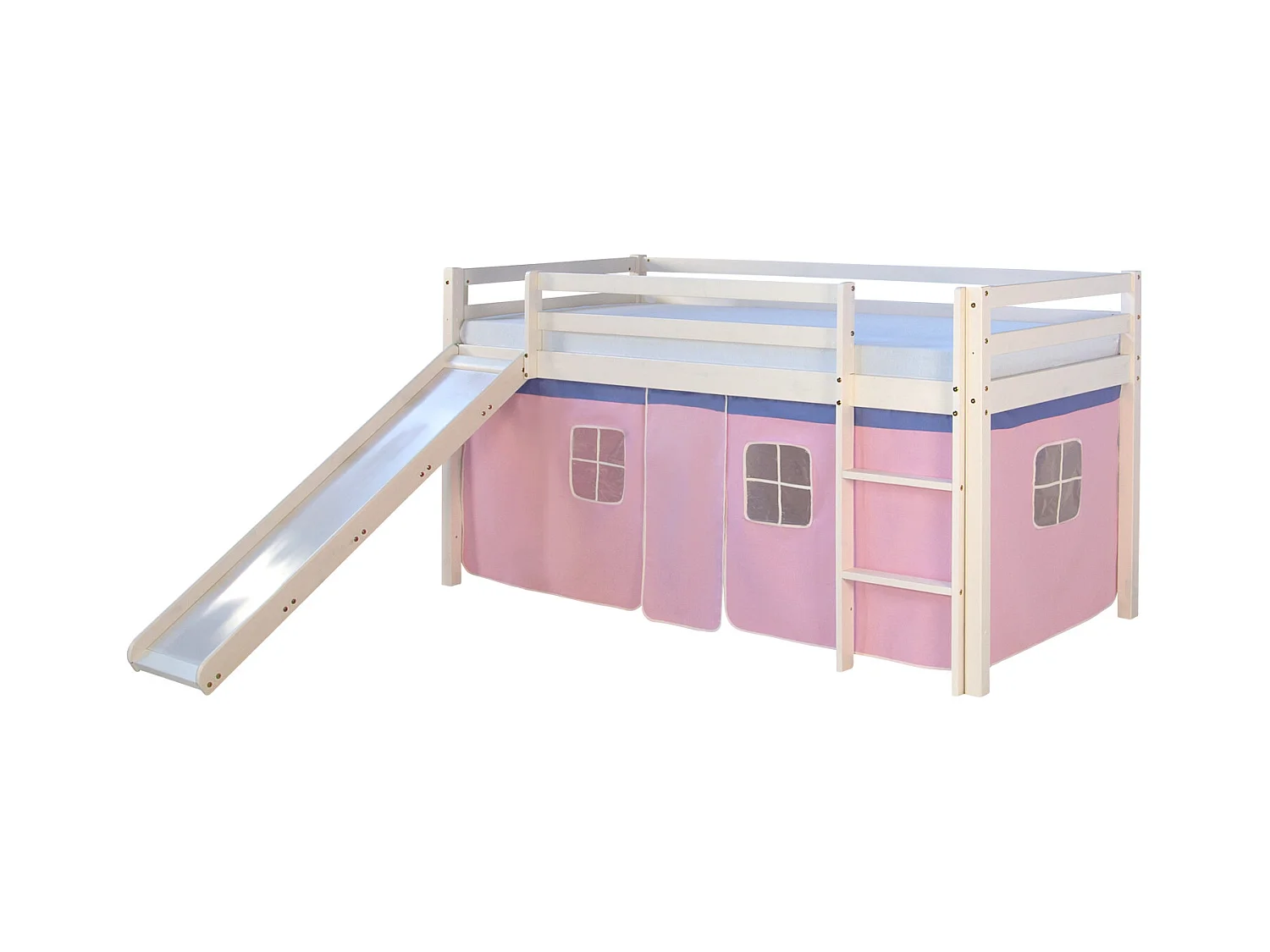 Hochbett 207,5x110x219,5 cm Weiß Pink Massivkiefernholz