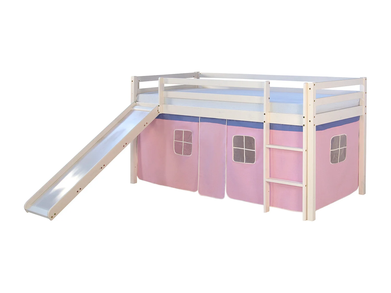 Hochbett 207,5x110x219,5 cm Weiß Pink Massivkiefernholz