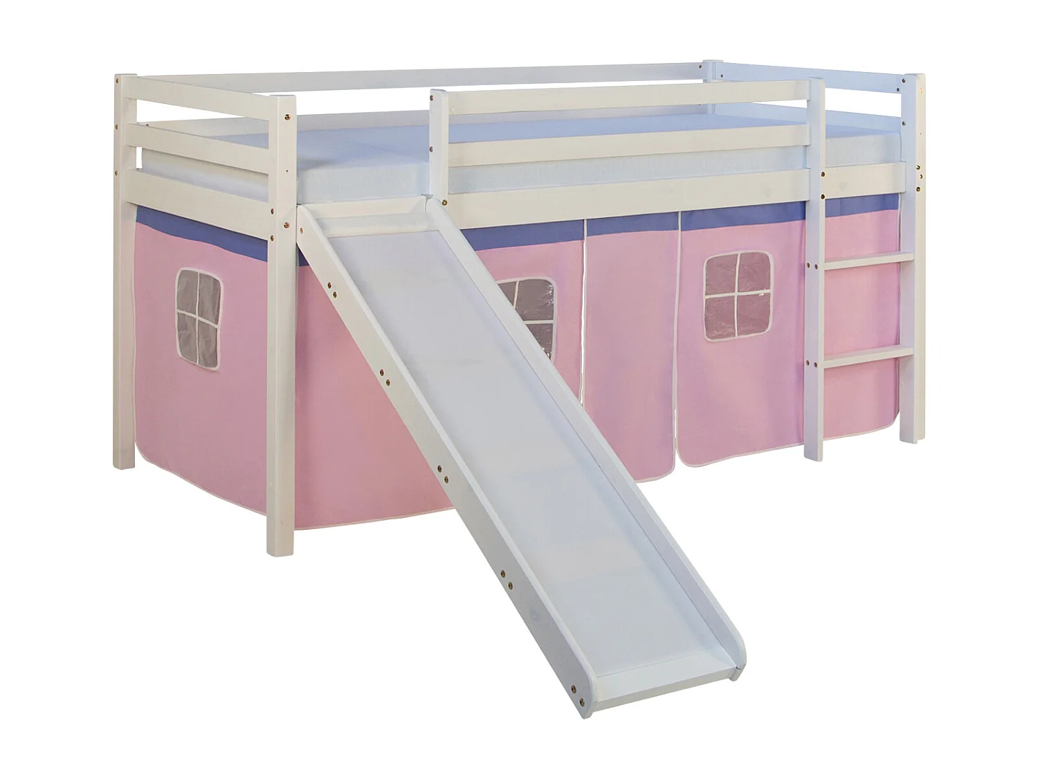 Hochbett 207,5x110x219,5 cm Weiß Pink Massivkiefernholz