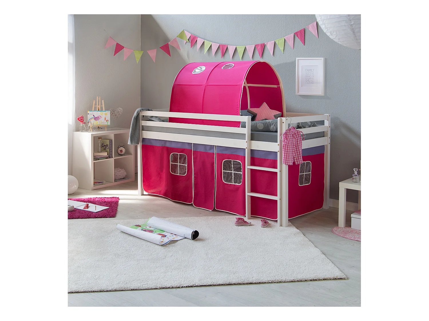 Hochbett 90x200 cm Rosa