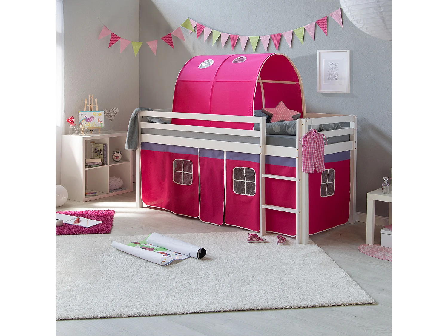 Hochbett 90x200 cm Rosa