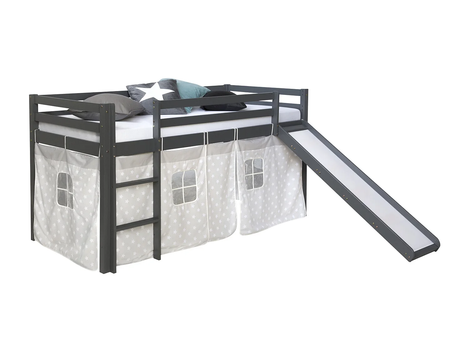 Lit enfant 90x200 cm étoiles grises Slide Pin massif