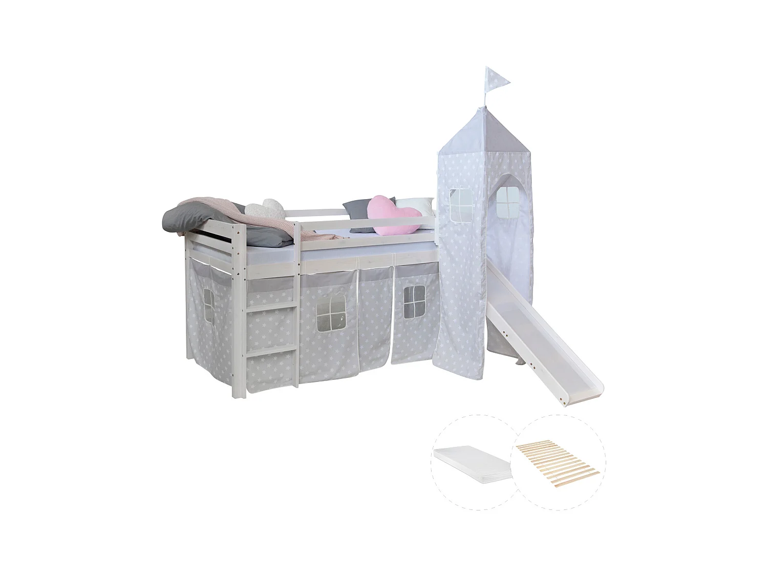 Hochbett 207,5x228x219,5 cm weiß grau Matratzen-Turm Etagenbett