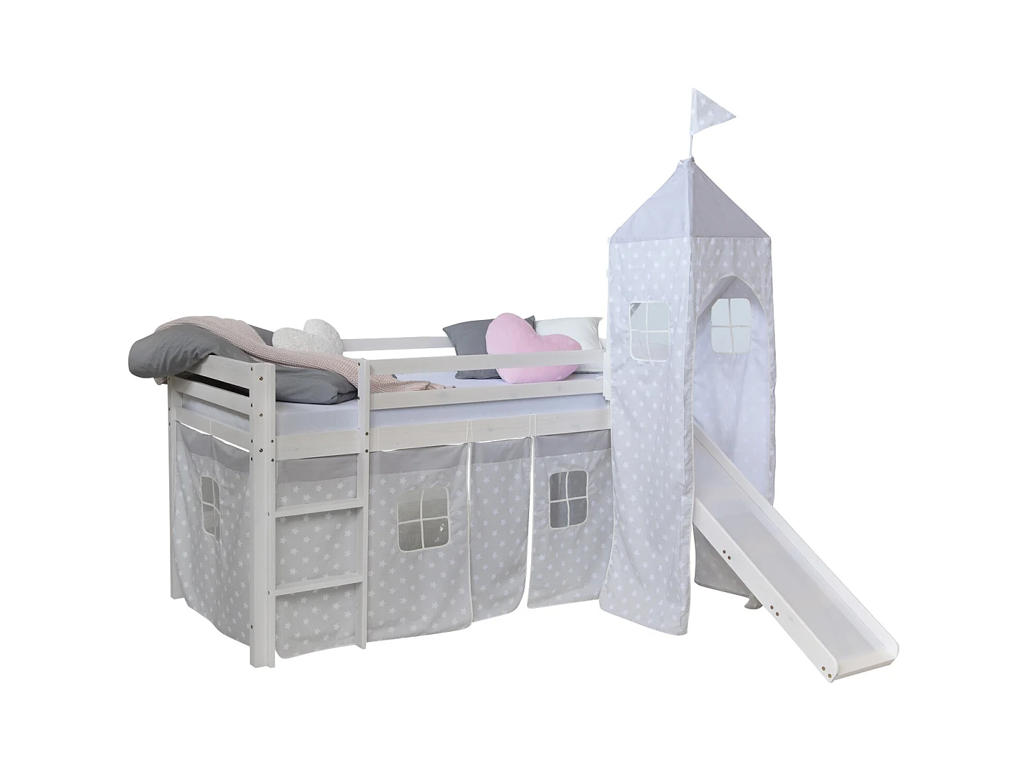 Hochbett 207,5x228x219,5 cm weiß grau Matratzen-Turm Etagenbett