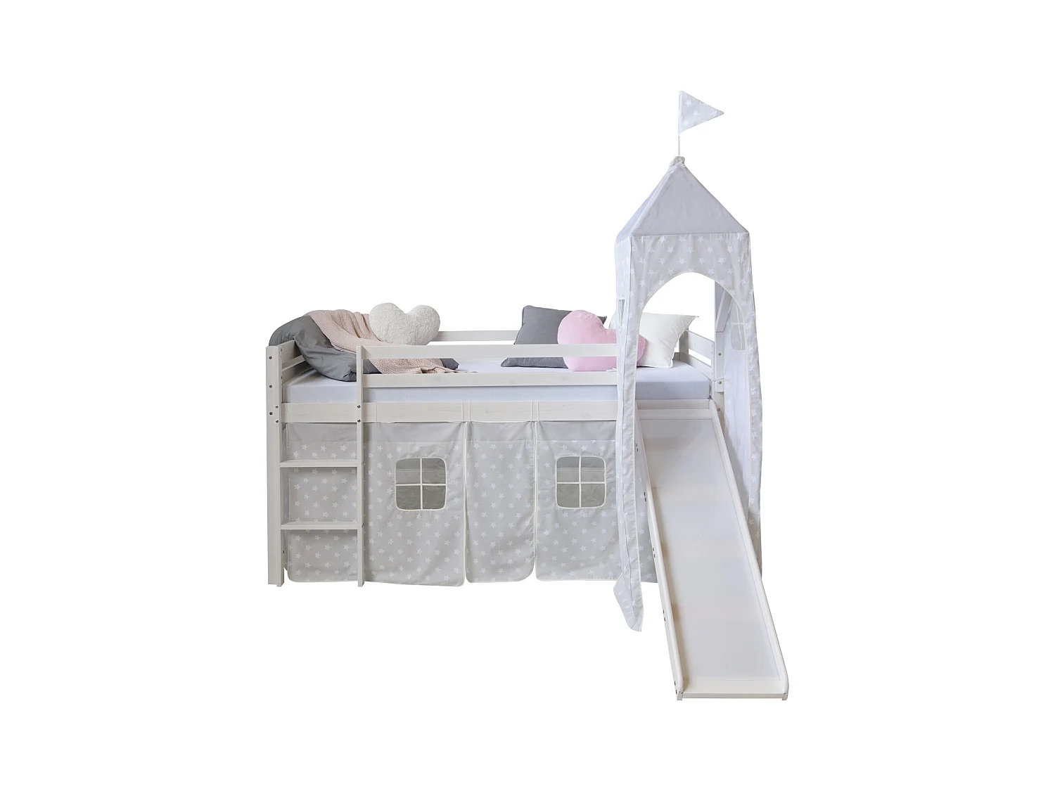 Hochbett 207,5x228x219,5 cm weiß grau Matratzen-Turm Etagenbett