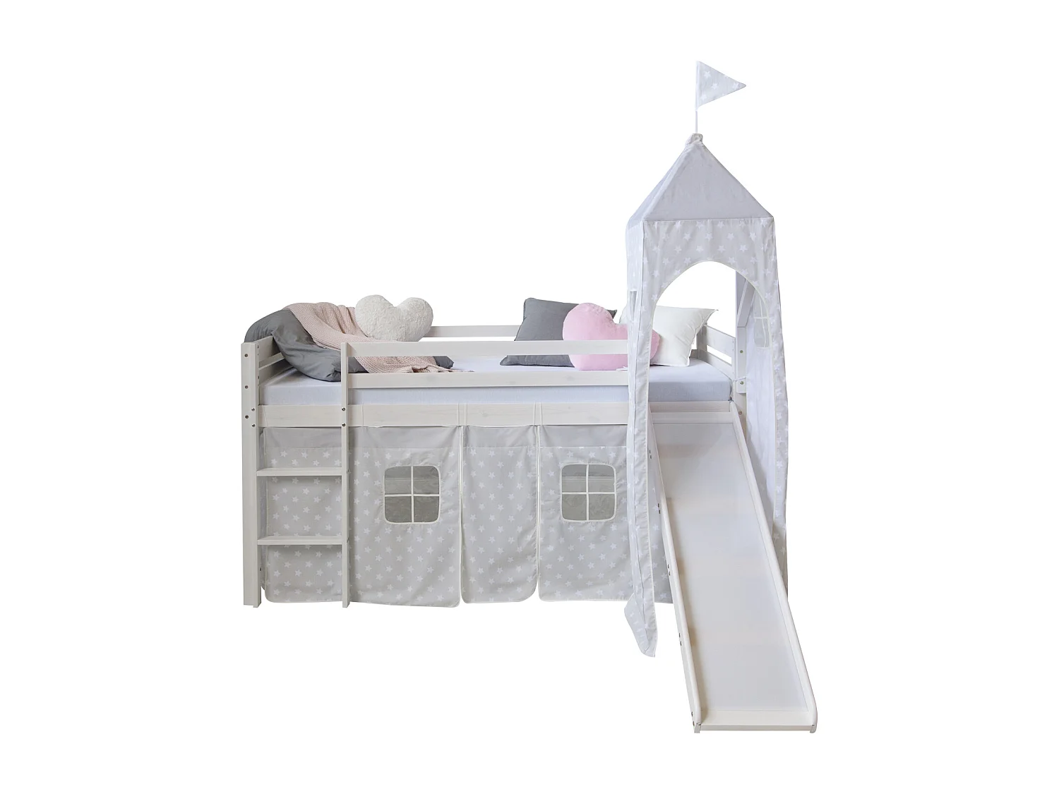 Lit mezzanine 207,5x228x219,5 cm blanc gris matelas tour lit superposé