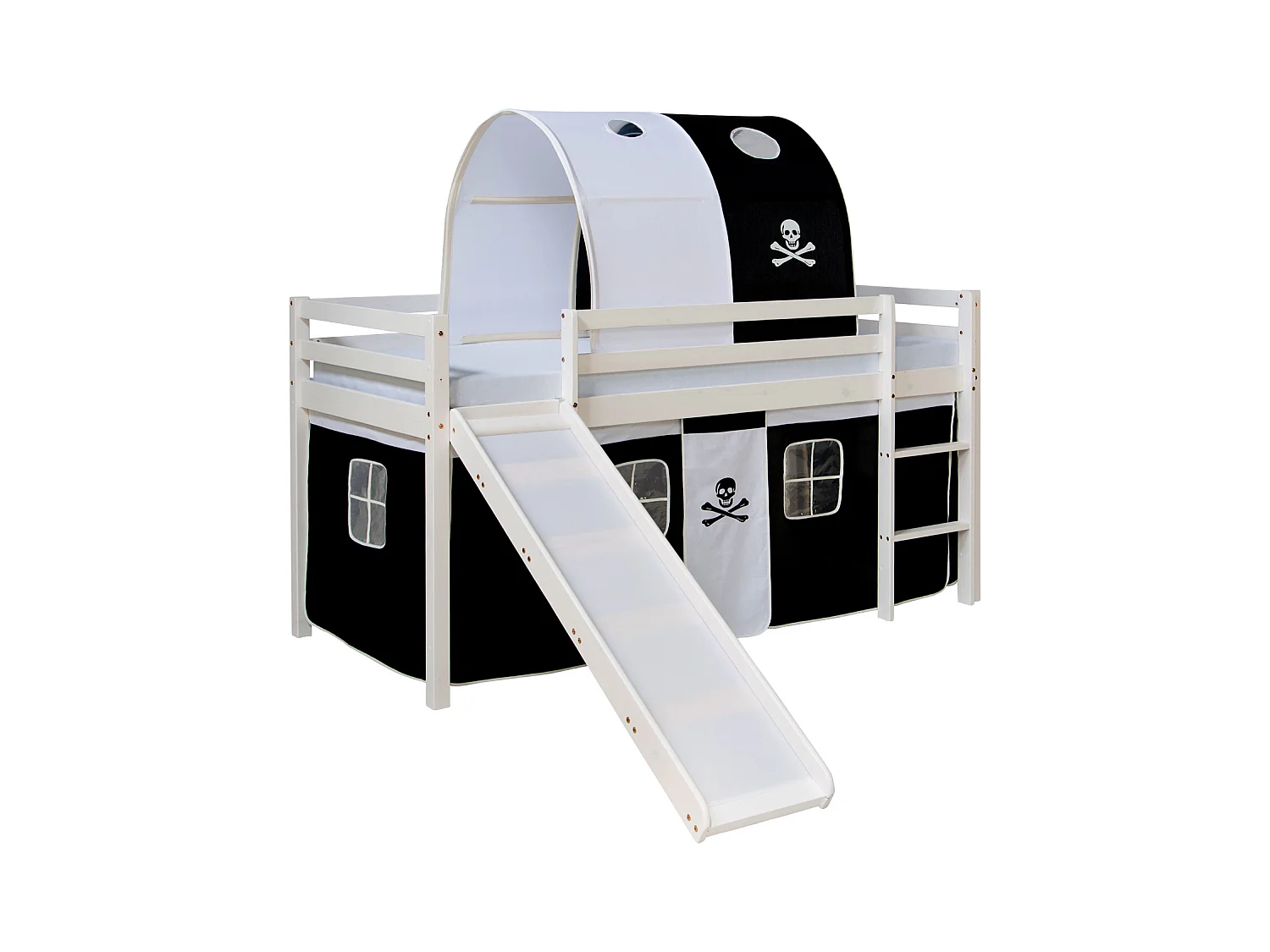 Hochbett 207,5x110x219,5 cm Weiß Schwarz Pirat Slatts